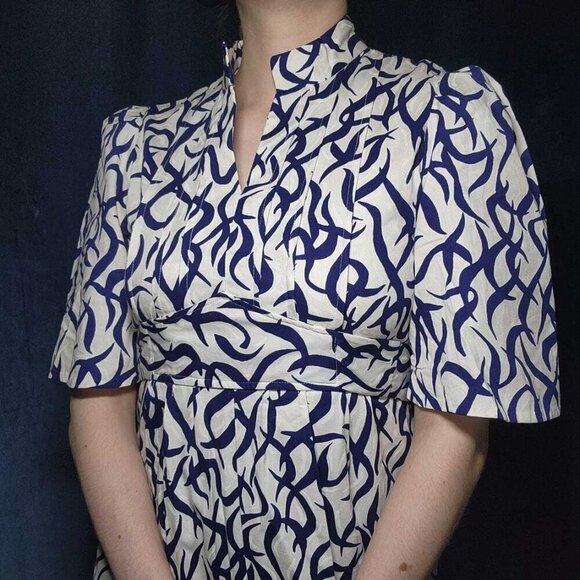 Vintage 60s navy blue and white empire waist babydoll maxi column dress - Picture 7 of 15